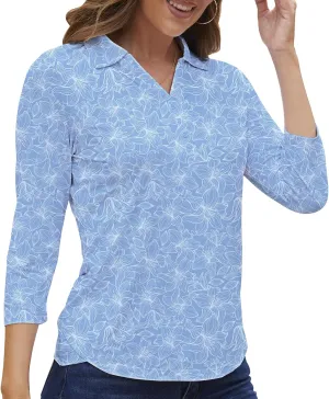 Women's Polo Shirt 3/4 Long Sleeve Golf Quick Dry T Shirts UPF 50  Athletic Casual Work Shirts Tops for Women