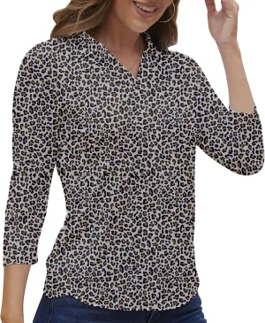 Women's Polo Shirt 3/4 Long Sleeve Golf Quick Dry T Shirts UPF 50  Athletic Casual Work Shirts Tops for Women