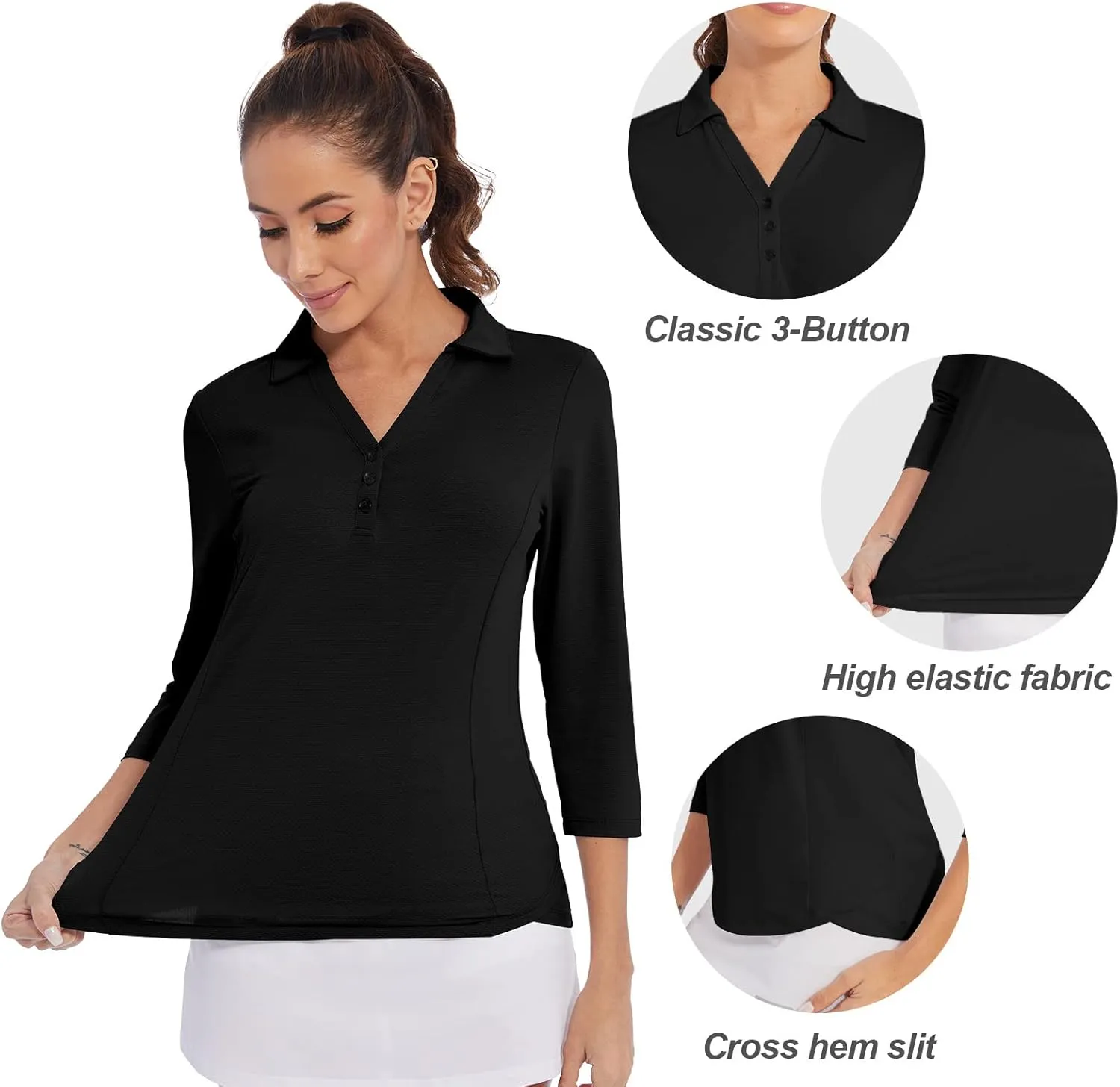 Women's Polo Shirt 3/4 Long Sleeve Golf Quick Dry T Shirts UPF 50  Athletic Casual Work Shirts Tops for Women