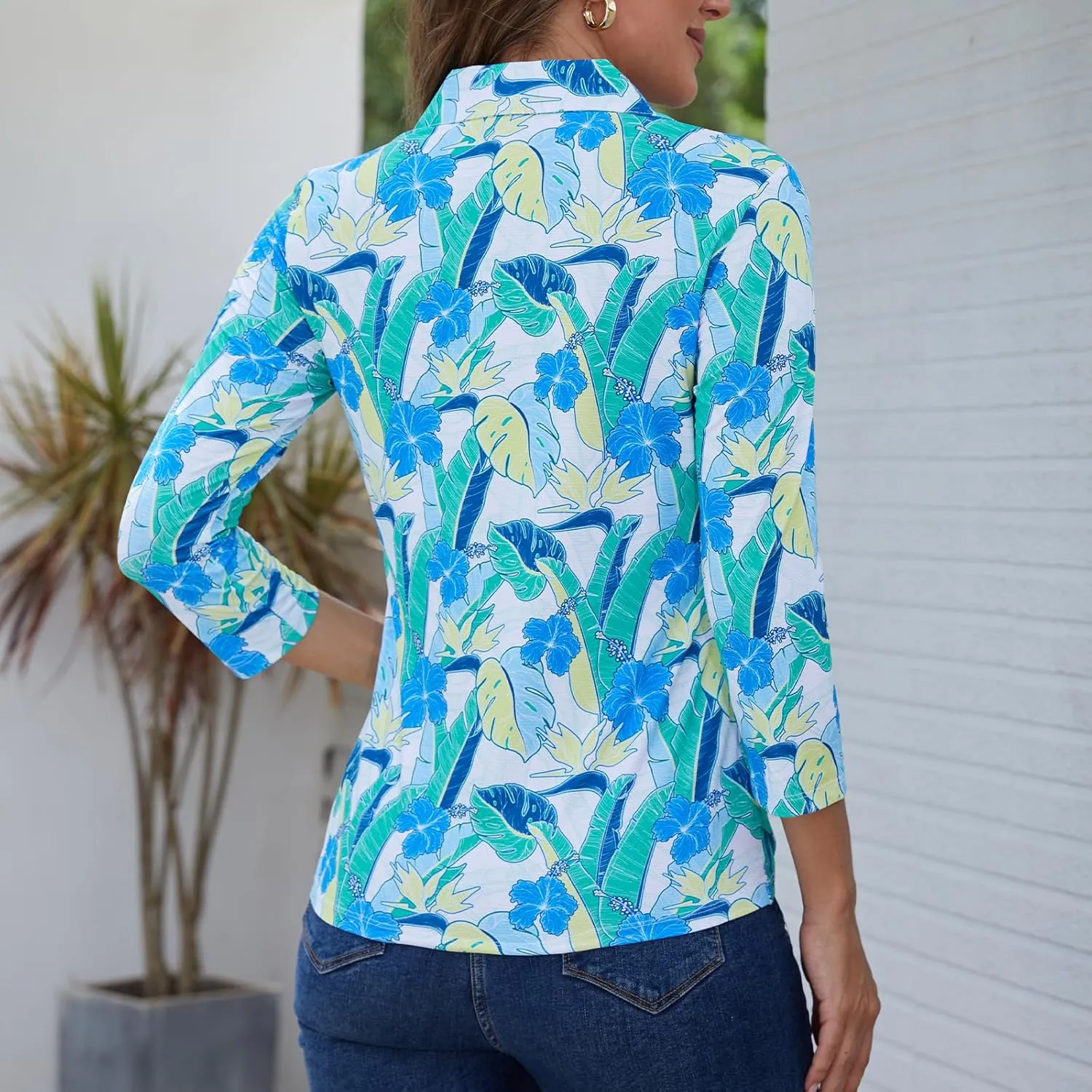 Women's Polo Shirt 3/4 Long Sleeve Golf Quick Dry T Shirts UPF 50  Athletic Casual Work Shirts Tops for Women
