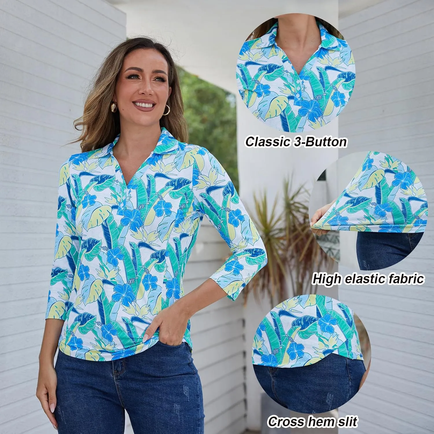 Women's Polo Shirt 3/4 Long Sleeve Golf Quick Dry T Shirts UPF 50  Athletic Casual Work Shirts Tops for Women