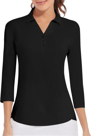 Women's Polo Shirt 3/4 Long Sleeve Golf Quick Dry T Shirts UPF 50  Athletic Casual Work Shirts Tops for Women