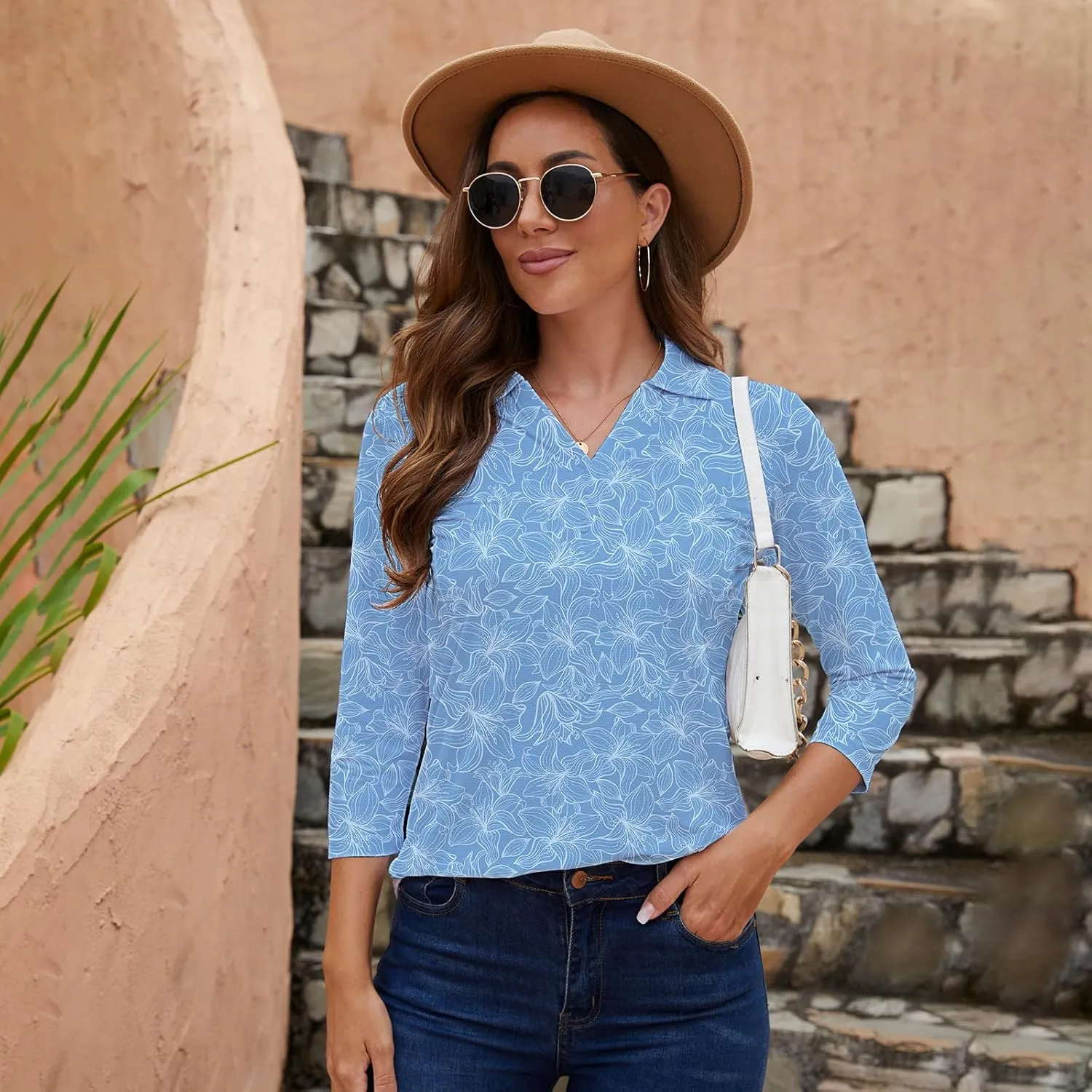 Women's Polo Shirt 3/4 Long Sleeve Golf Quick Dry T Shirts UPF 50  Athletic Casual Work Shirts Tops for Women