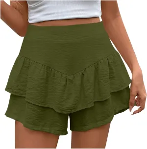 Womens Ruffle Skorts Casual Trendy High Waisted Skirts Inner Shorts Summer Solid Pleated Short Pants Lounge Clothes