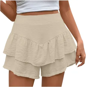 Womens Ruffle Skorts Casual Trendy High Waisted Skirts Inner Shorts Summer Solid Pleated Short Pants Lounge Clothes
