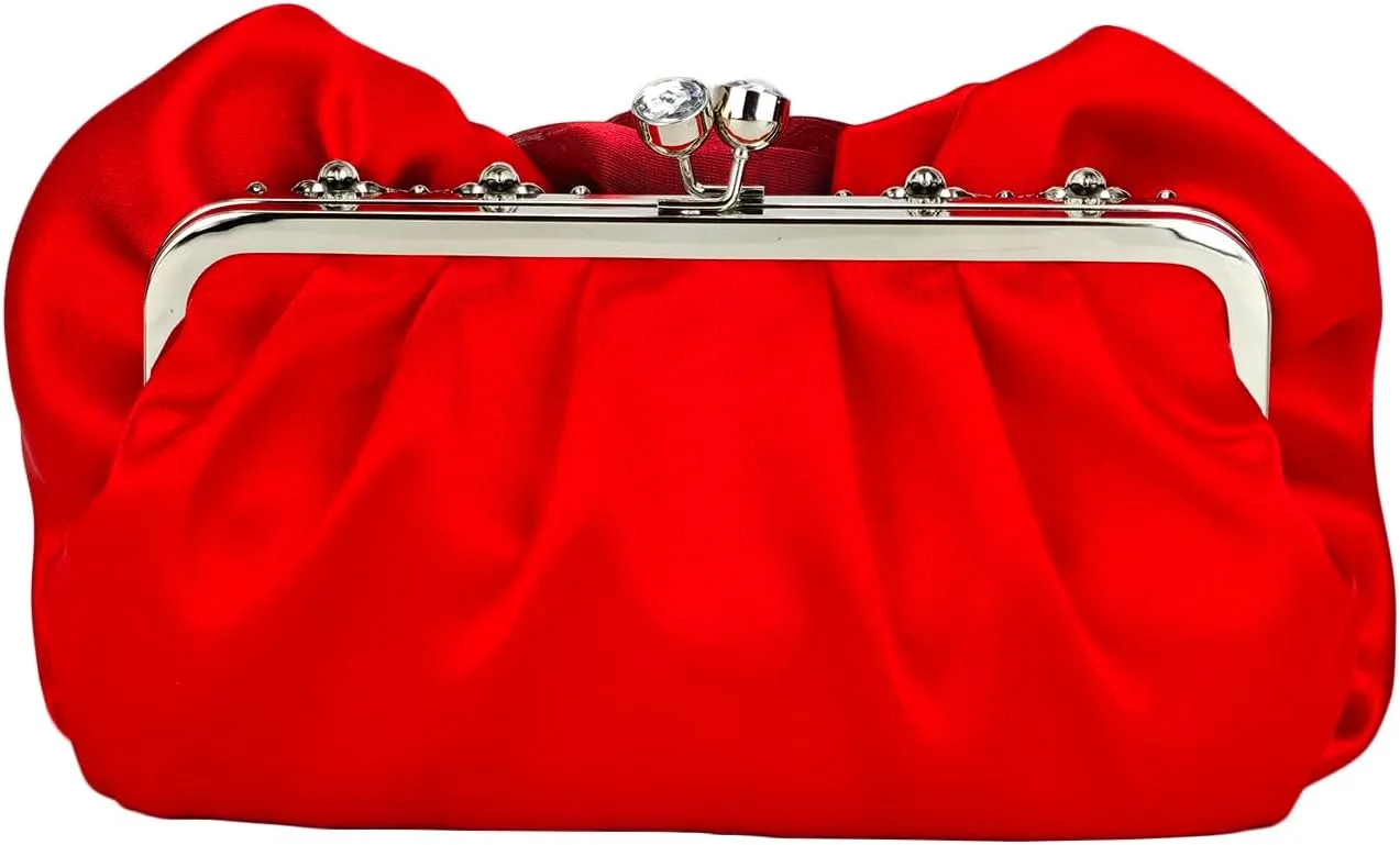 Women's Satin 3D Flower Chain Crossbody Handbag Evening Clutch Purse Party Formal Dress Shoulder Bag