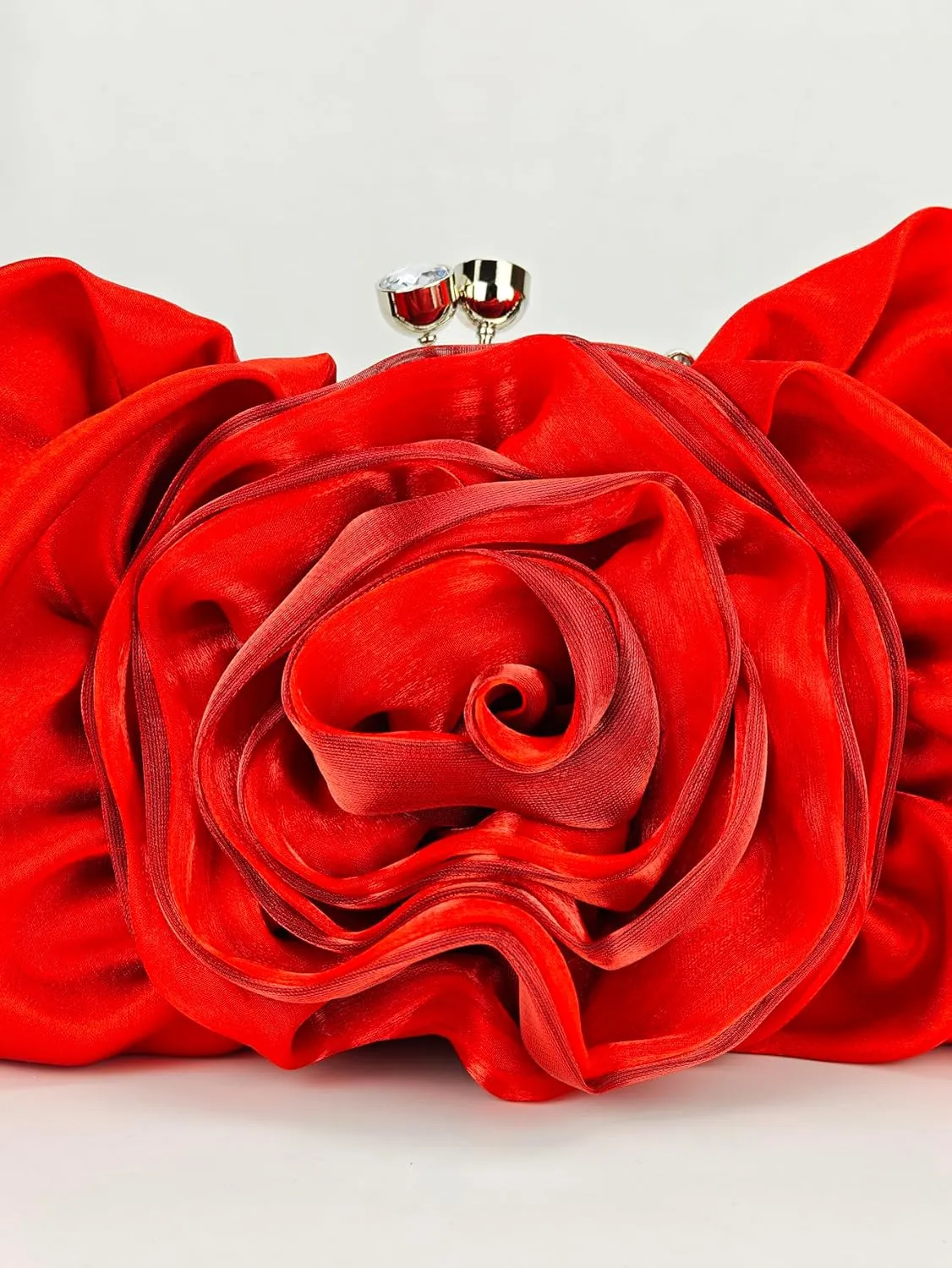 Women's Satin 3D Flower Chain Crossbody Handbag Evening Clutch Purse Party Formal Dress Shoulder Bag
