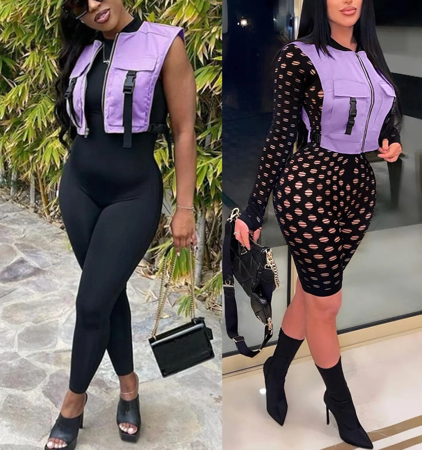 Women's Sexy Crop Cargo Vest Sleeveless Buckle Zip Up Vest Jacket Tops Steampunk Streetwear with Pockets