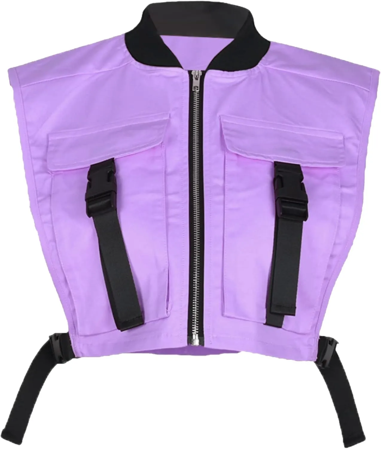Women's Sexy Crop Cargo Vest Sleeveless Buckle Zip Up Vest Jacket Tops Steampunk Streetwear with Pockets