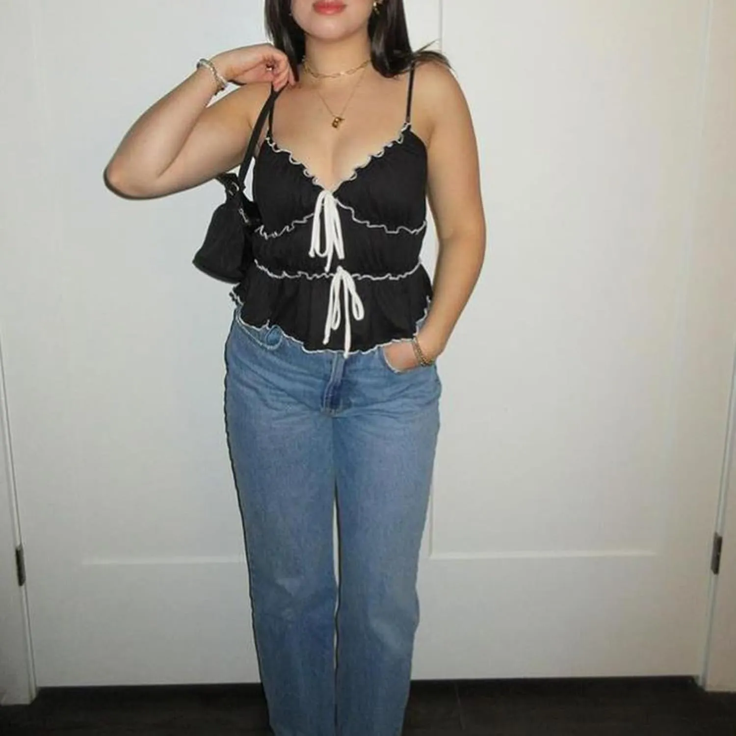 Womens Sexy Lace Camisole Tank Tops Y2k Slim Fit Corset Going Out Streetwear Ruffle Hem Spaghetti Strap Cami Tops