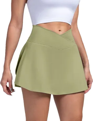 Womens Skorts Dressy Casual Women's Skorts with Pockets Plus Size High Waisted Tennis Skirt with Shorts Underneath