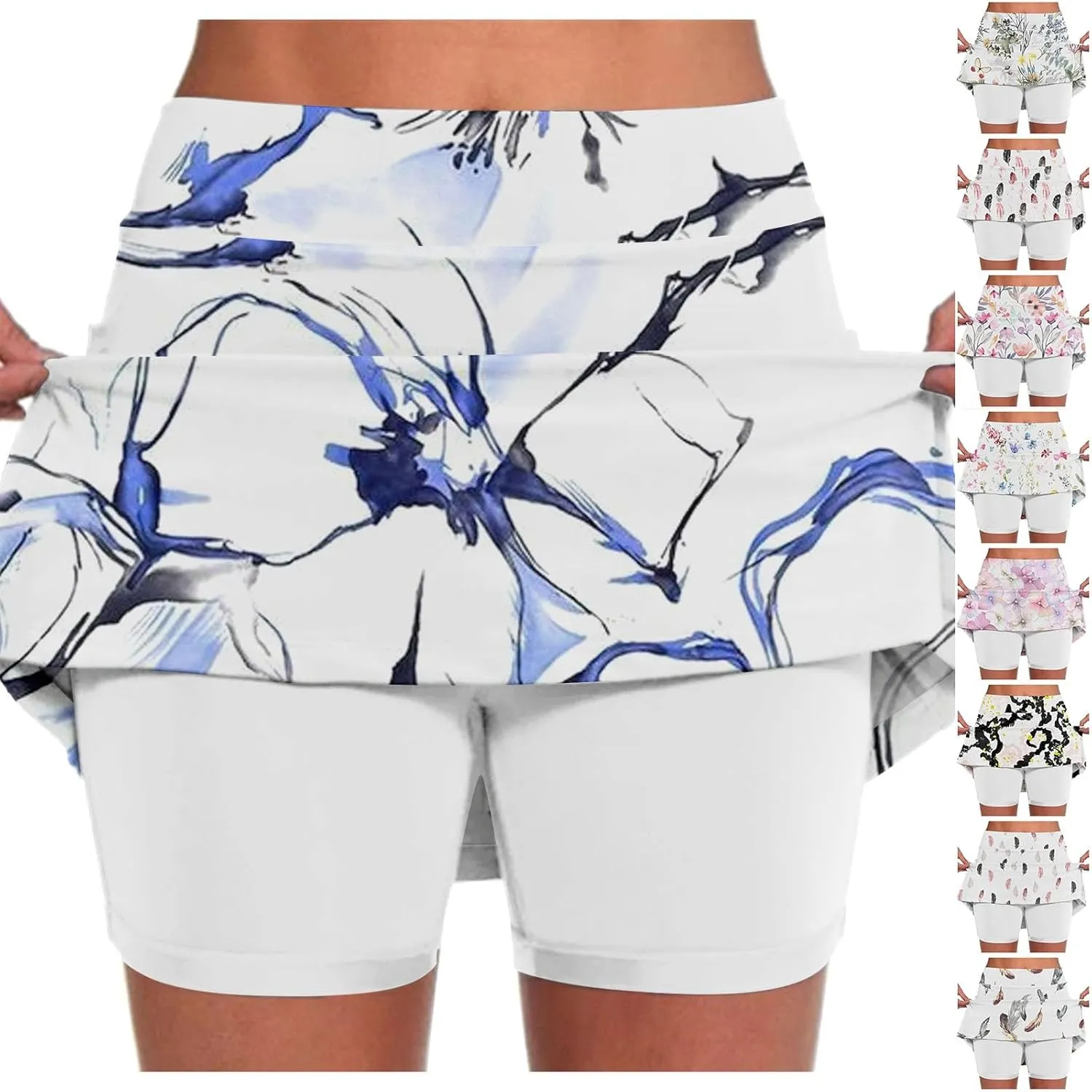 Womens Skorts with Pockets Tummy Control Floral Print Skorts High Waist Athletic Sports Pants Skirt Casual Shorts