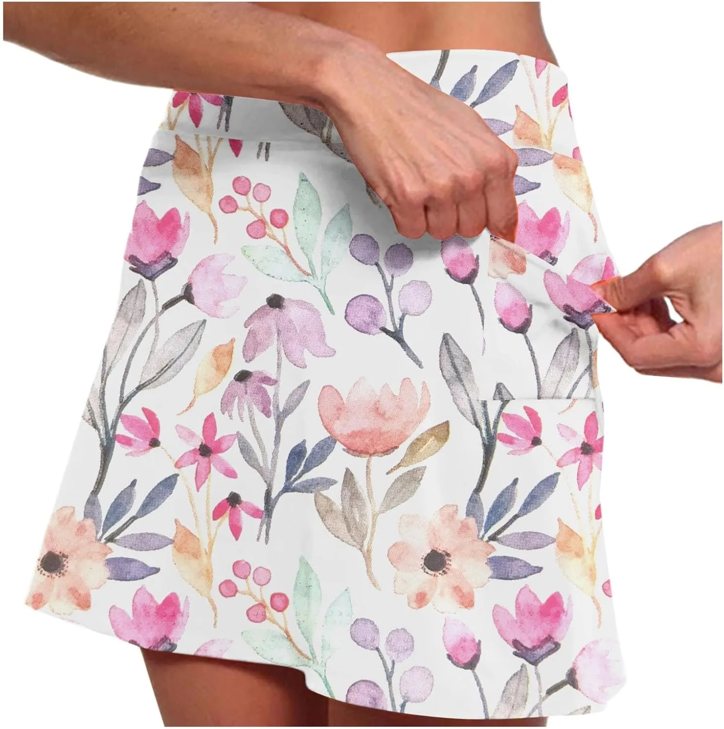 Womens Skorts with Pockets Tummy Control Floral Print Skorts High Waist Athletic Sports Pants Skirt Casual Shorts