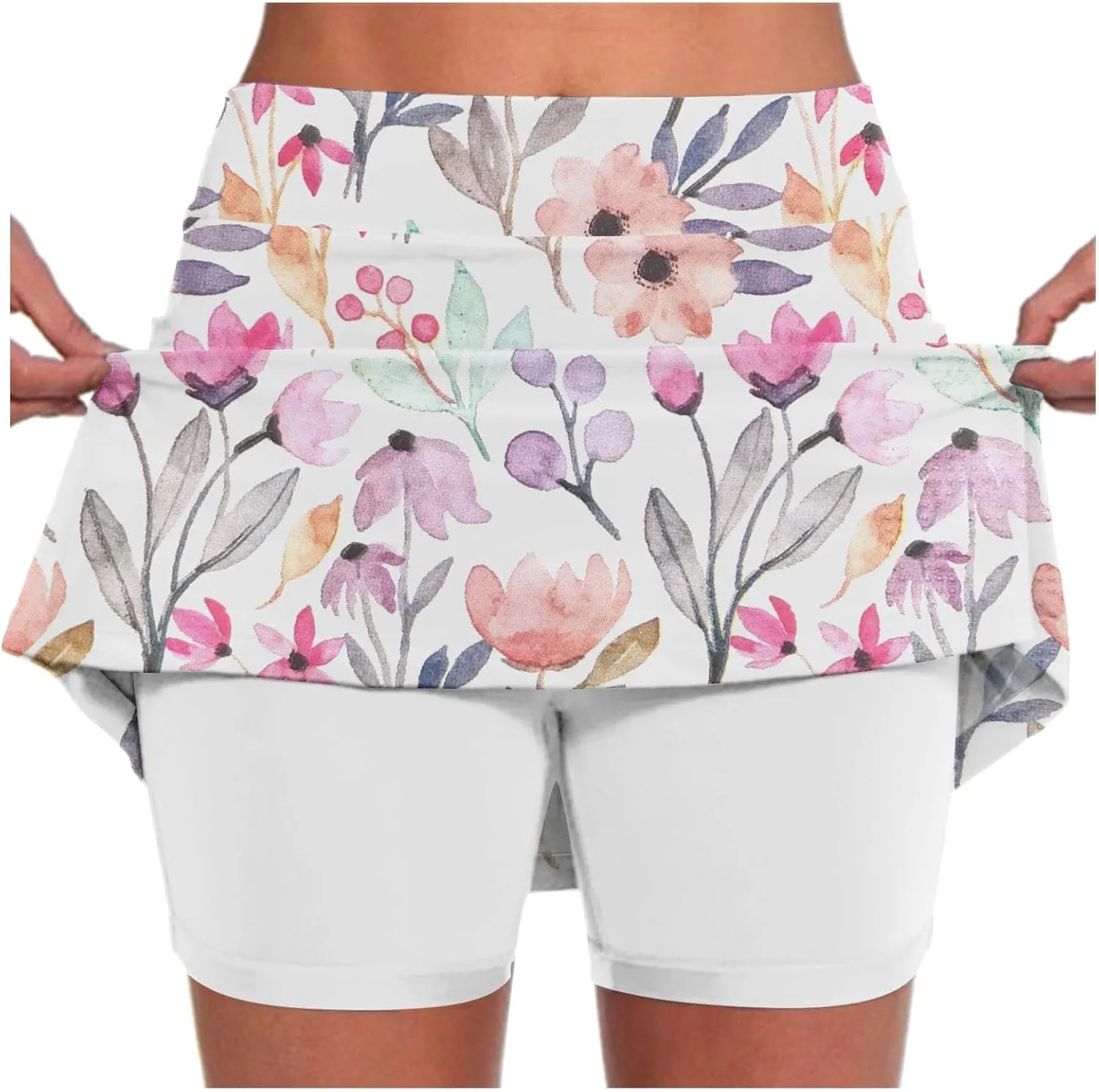 Womens Skorts with Pockets Tummy Control Floral Print Skorts High Waist Athletic Sports Pants Skirt Casual Shorts