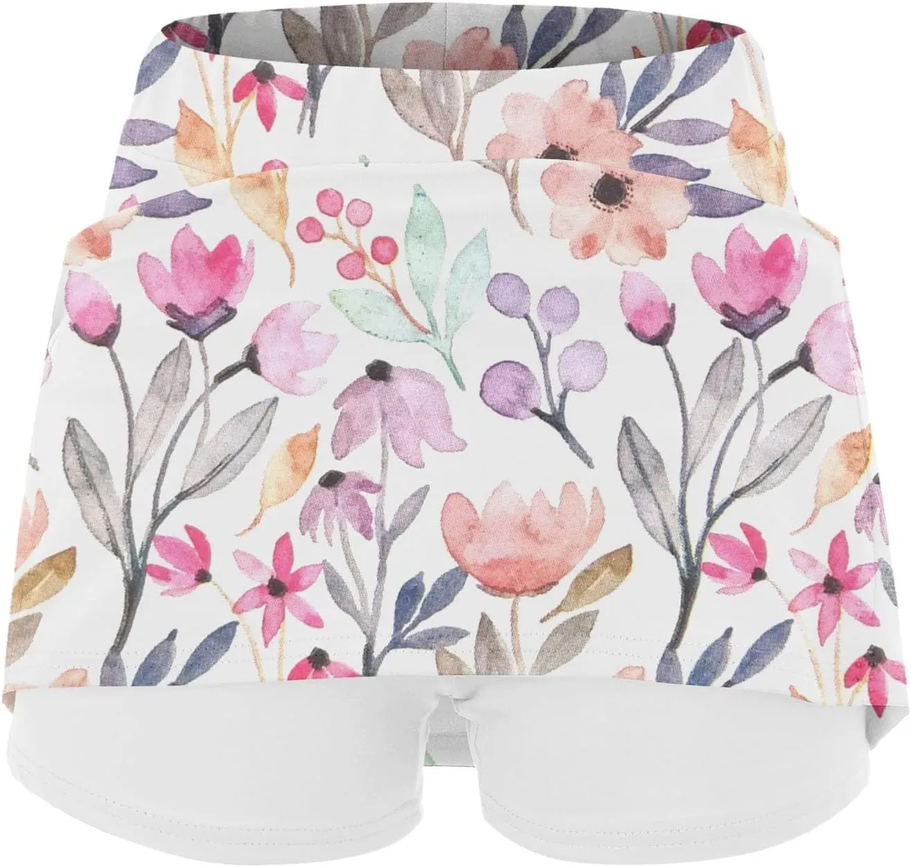 Womens Skorts with Pockets Tummy Control Floral Print Skorts High Waist Athletic Sports Pants Skirt Casual Shorts