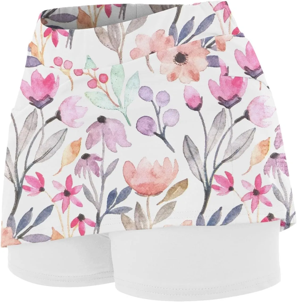 Womens Skorts with Pockets Tummy Control Floral Print Skorts High Waist Athletic Sports Pants Skirt Casual Shorts