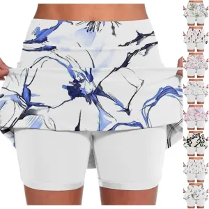 Womens Skorts with Pockets Tummy Control Floral Print Skorts High Waist Athletic Sports Pants Skirt Casual Shorts
