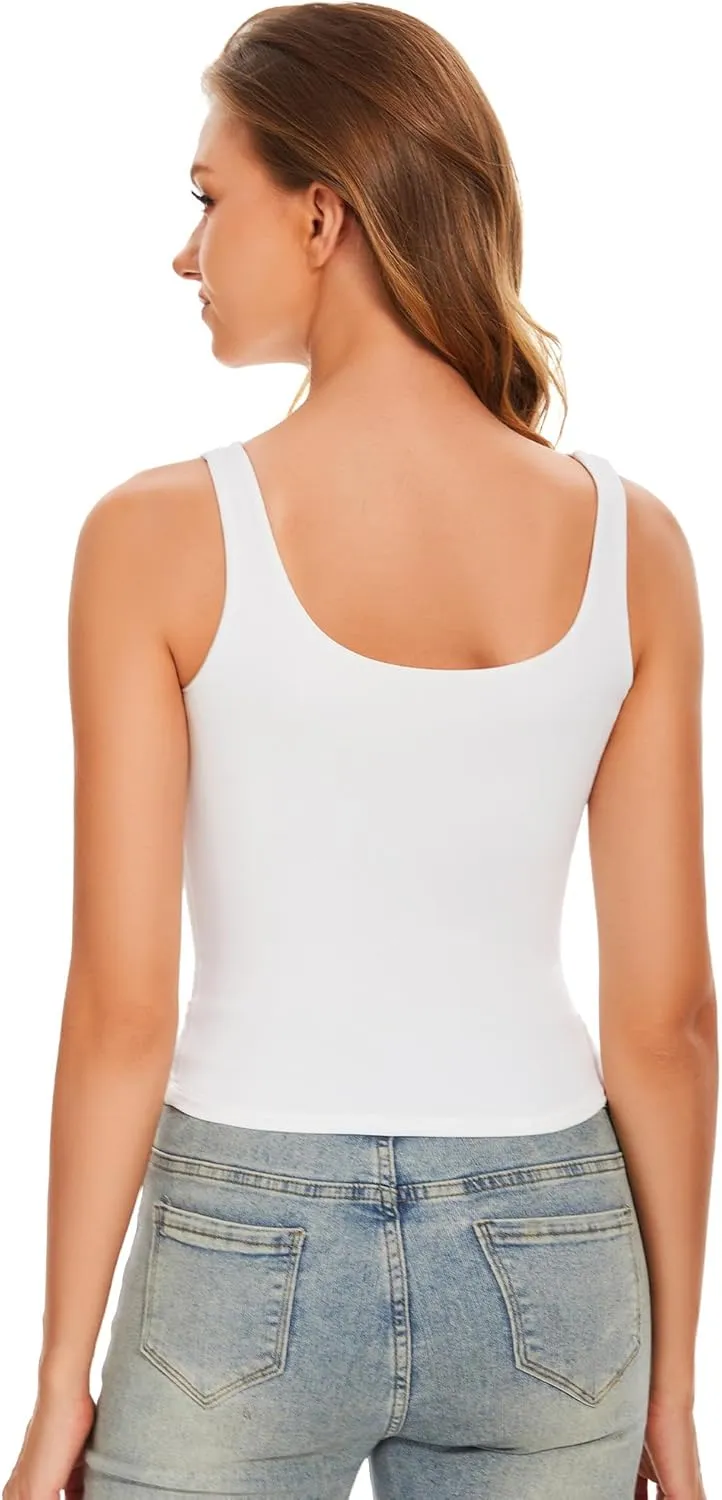 Women's Square Neck Tank Top Y2K Sleeveless Double Lined Going Out Basic Crop Tops Chic Collection