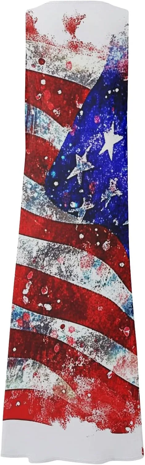 Womens Summer Dresses 2025 Trendy Stars Stripes Sleeveless Spaghetti Straps Maxi Dress 4th of July Patriotic Sundress