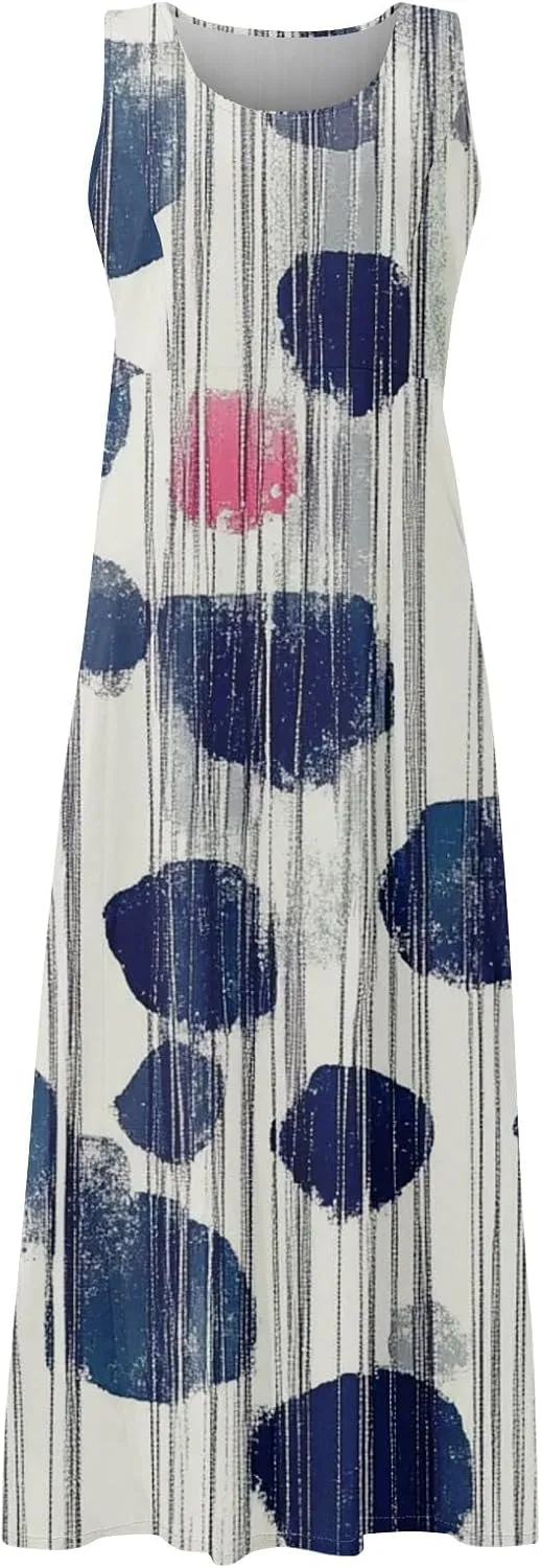 Womens Summer Dresses 2025 Trendy Stars Stripes Sleeveless Spaghetti Straps Maxi Dress 4th of July Patriotic Sundress