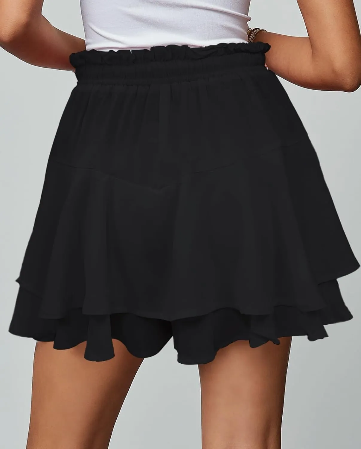 Women's Summer Floral Ruffle Hem Skirt Shorts Elastic High Waist Layered Tiered Boho Mini Skorts Skirts