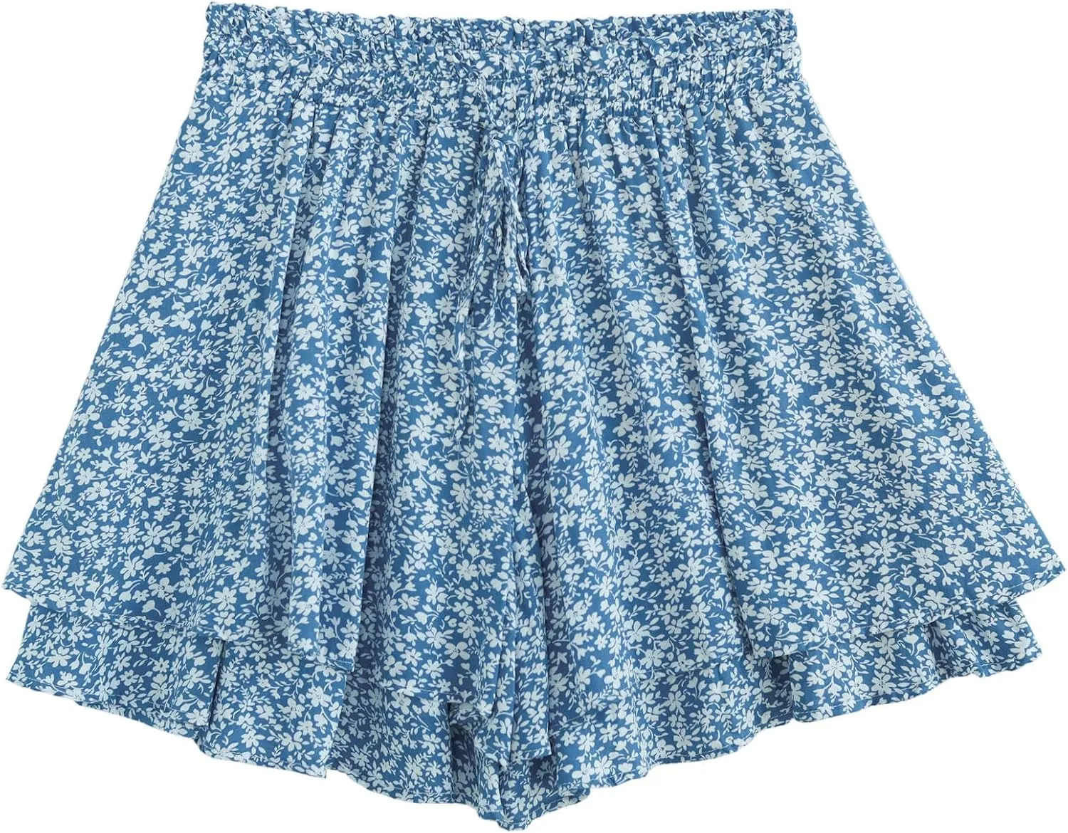 Women's Summer Floral Ruffle Hem Skirt Shorts Elastic High Waist Layered Tiered Boho Mini Skorts Skirts