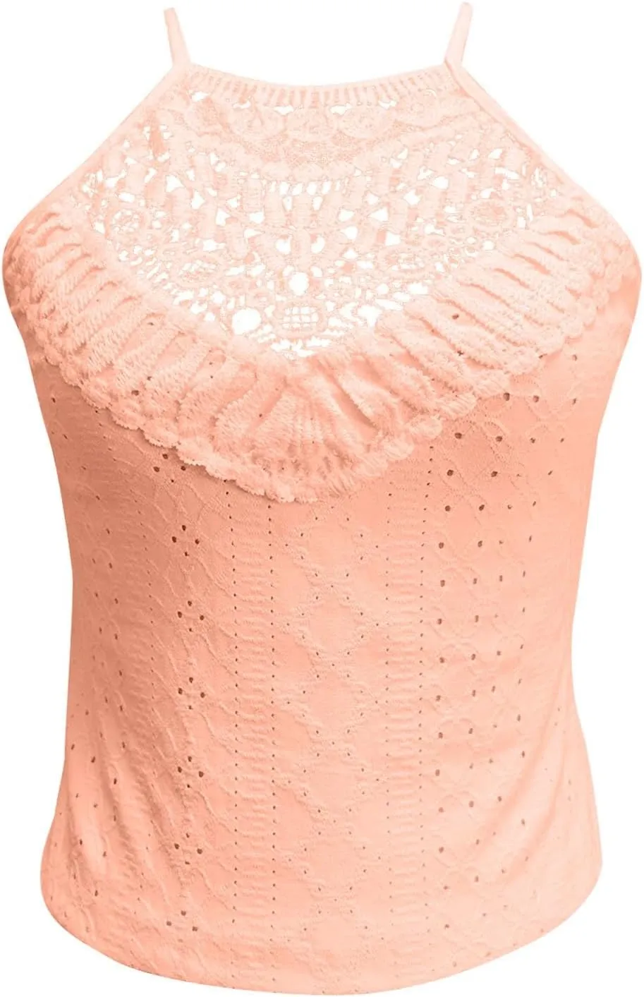 Women's Summer Halter Spaghetti Strap Flowy Tank Tops Sleeveless Shirts Blouses Lace Cami Camisole