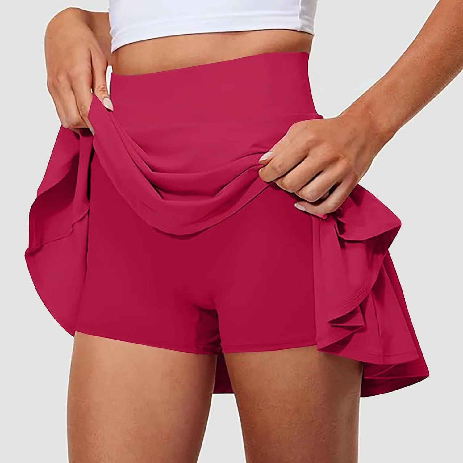 Womens Summer Tennis Skorts 2025 Quick Dry Ruffle Skirt Inner Shorts Solid High-Waisted Yoga Skort Gym Sports Clothes