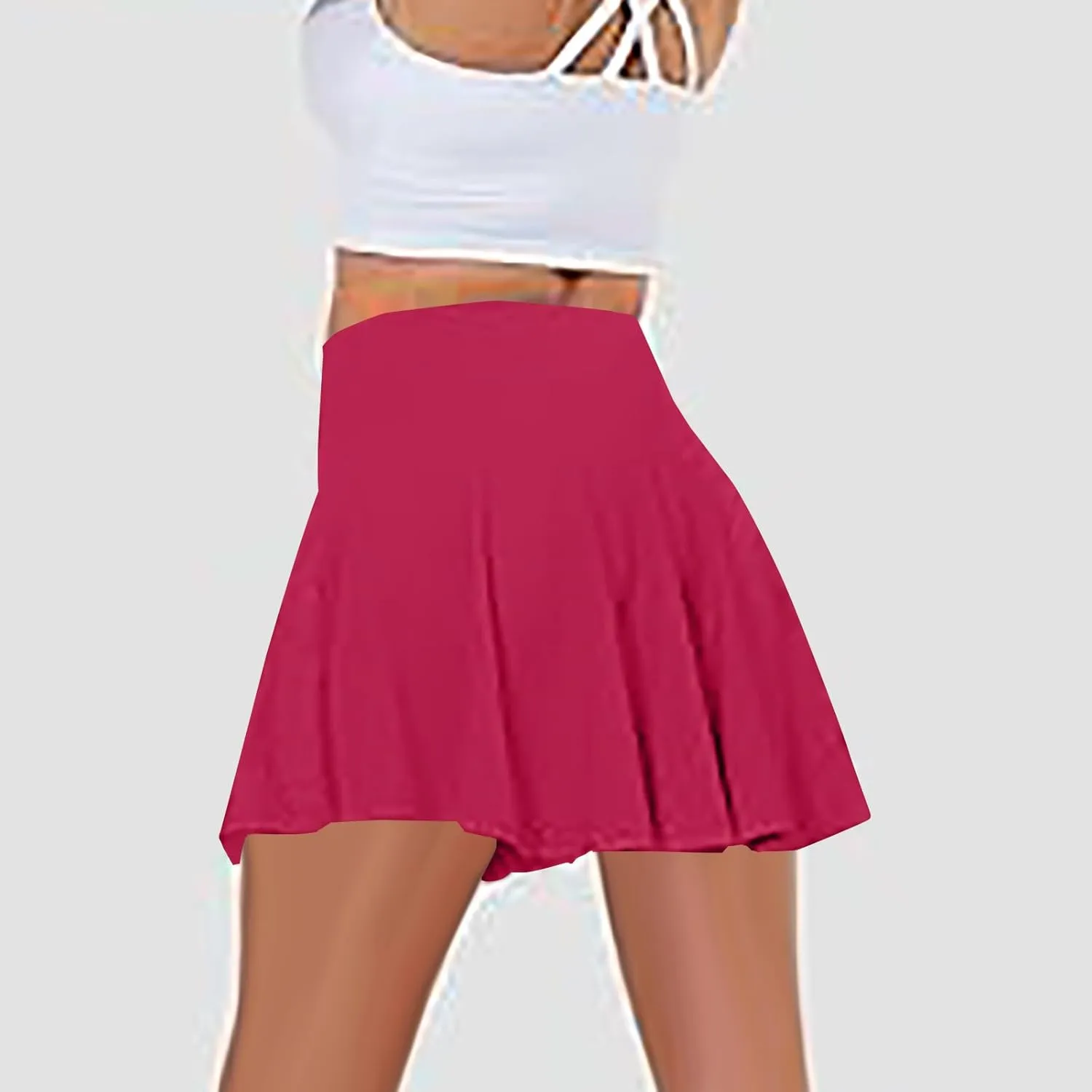Womens Summer Tennis Skorts 2025 Quick Dry Ruffle Skirt Inner Shorts Solid High-Waisted Yoga Skort Gym Sports Clothes
