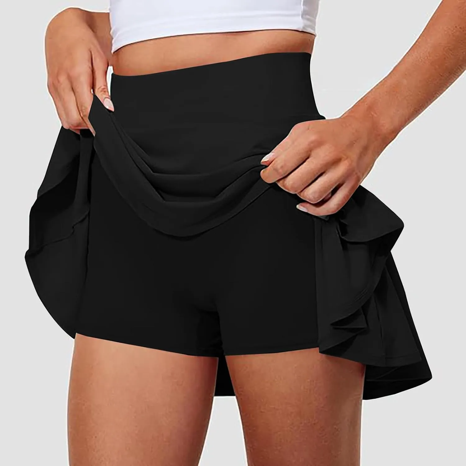 Womens Summer Tennis Skorts 2025 Quick Dry Ruffle Skirt Inner Shorts Solid High-Waisted Yoga Skort Gym Sports Clothes