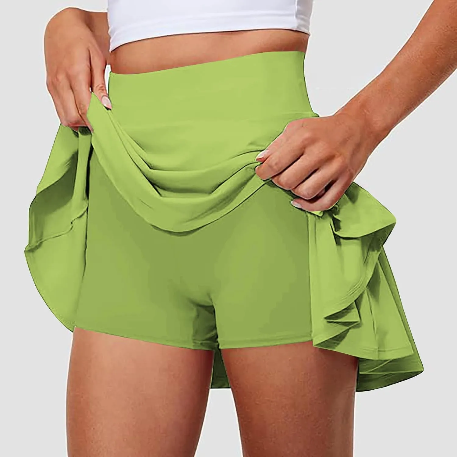 Womens Summer Tennis Skorts 2025 Quick Dry Ruffle Skirt Inner Shorts Solid High-Waisted Yoga Skort Gym Sports Clothes