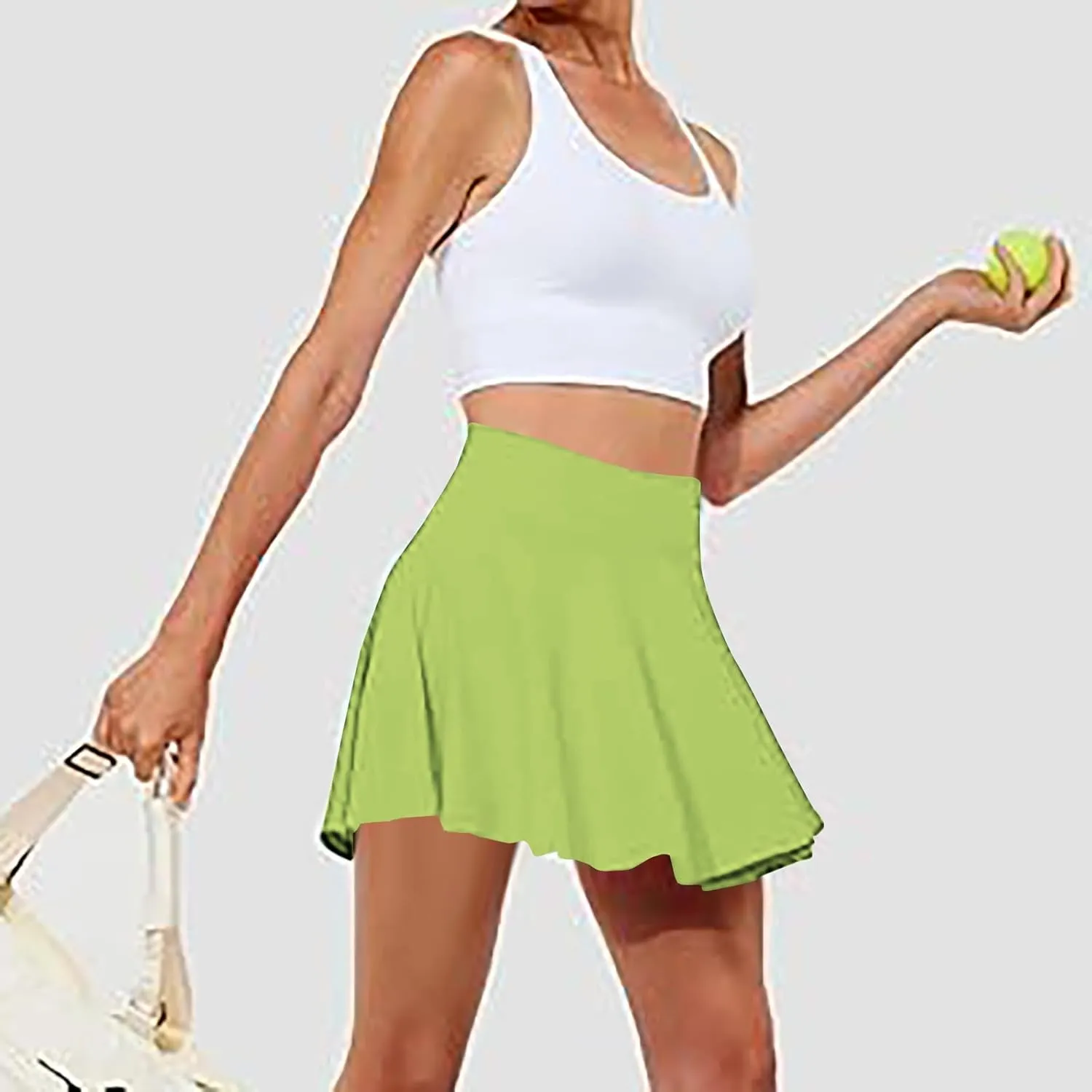 Womens Summer Tennis Skorts 2025 Quick Dry Ruffle Skirt Inner Shorts Solid High-Waisted Yoga Skort Gym Sports Clothes