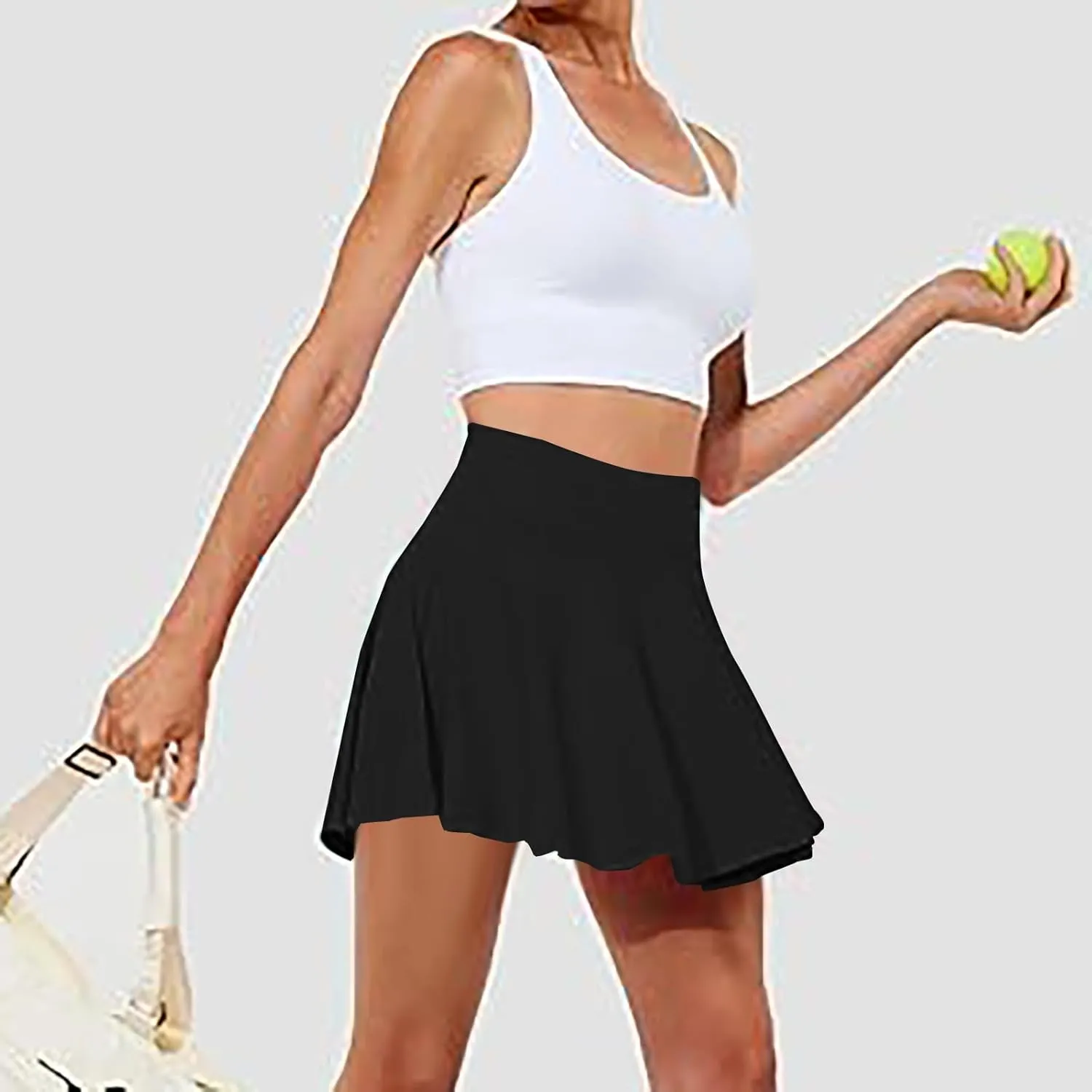 Womens Summer Tennis Skorts 2025 Quick Dry Ruffle Skirt Inner Shorts Solid High-Waisted Yoga Skort Gym Sports Clothes