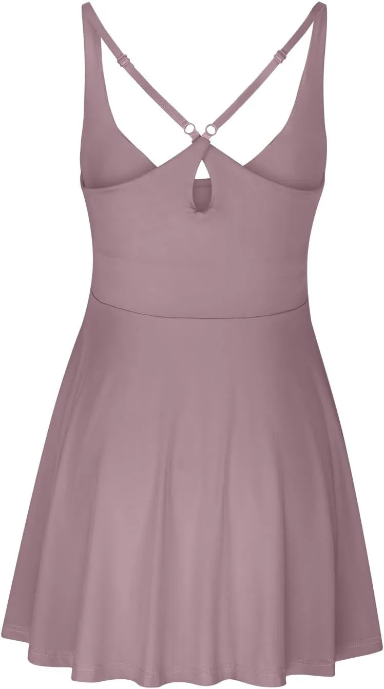 Womens Tennis Dress with Built in Shorts & Bra Adjustable Straps Athletic Workout Romper Dress Cute Mini Golf Dresses