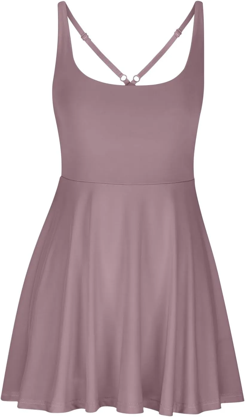 Womens Tennis Dress with Built in Shorts & Bra Adjustable Straps Athletic Workout Romper Dress Cute Mini Golf Dresses
