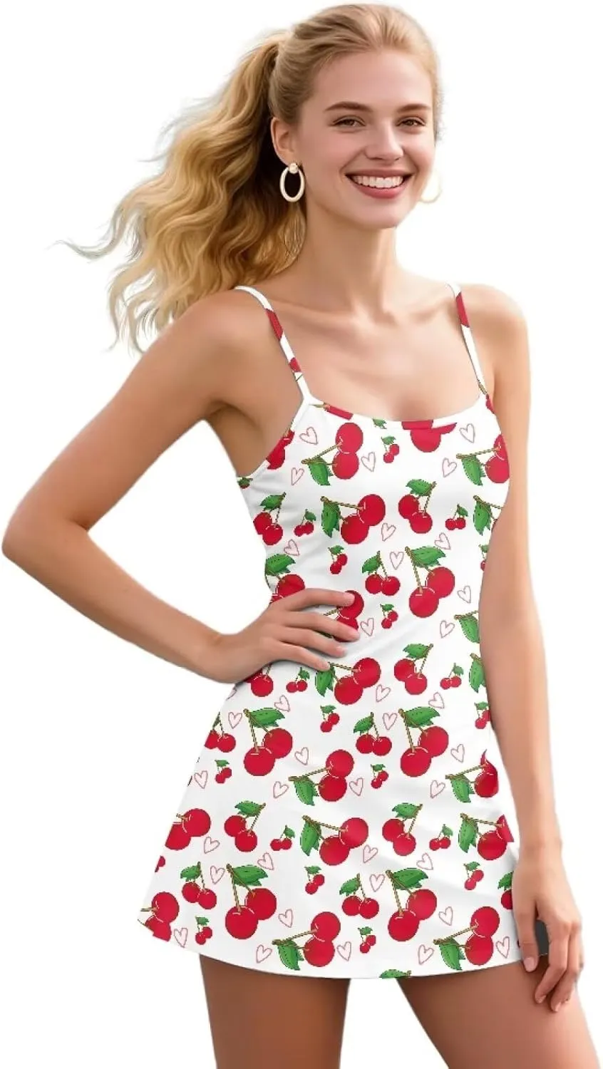 Womens Tennis Dress with Built in Shorts Spaghetti Strap Backless Sleeveless Golf Fashion Athletic Dress XS-2XL