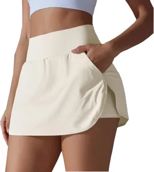 Womens Tennis Skorts Casual Trendy Skirt with Built-in Shorts Slimming Solid Golf Yoga Skort Summer Athletic Outfit