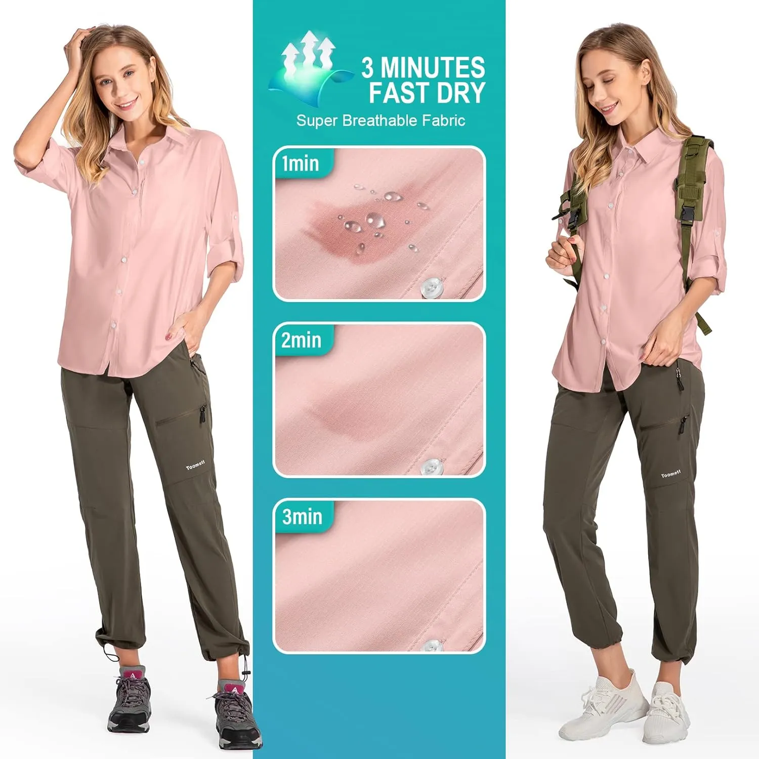 Women's UPF 50 Long Sleeve Sun Protection Shirts Quick Dry Outdoor Fishing Hiking Travel Shirt