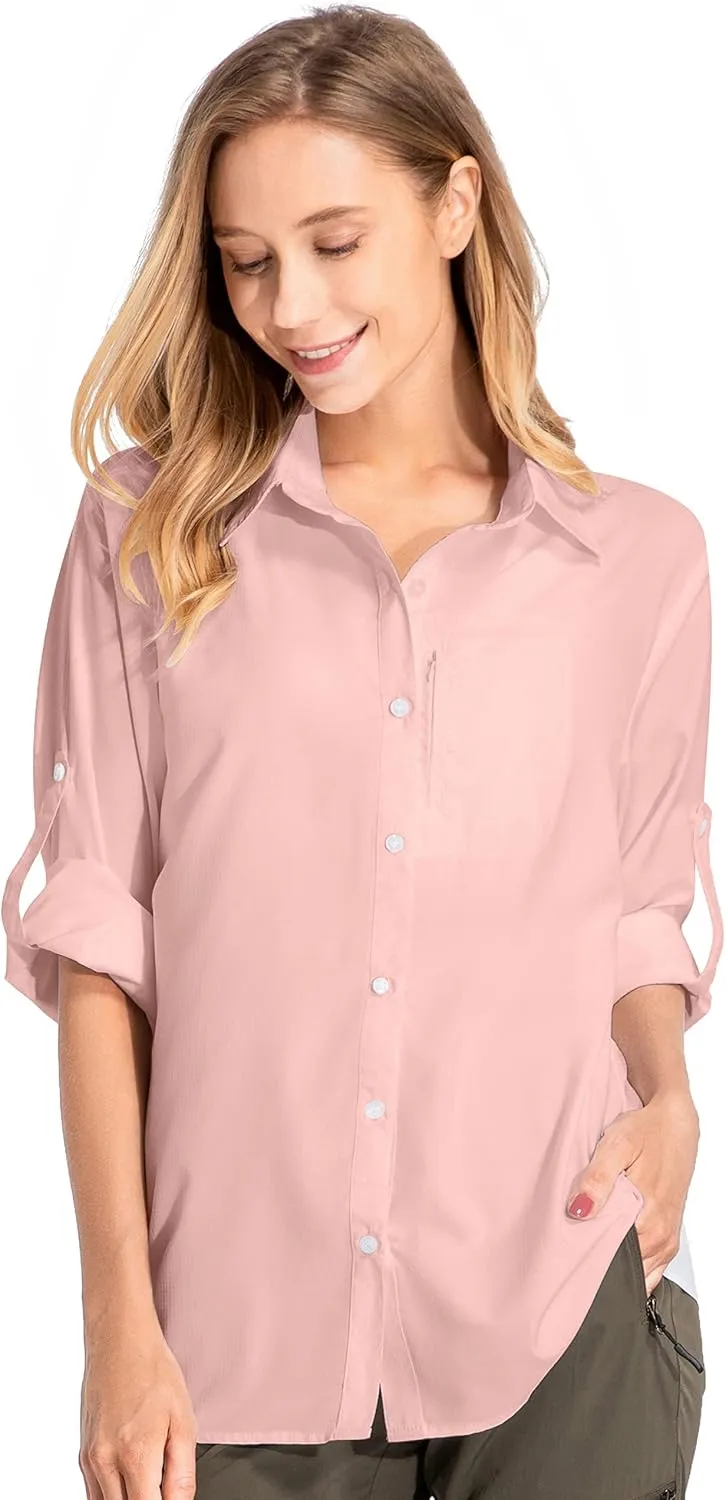 Women's UPF 50 Long Sleeve Sun Protection Shirts Quick Dry Outdoor Fishing Hiking Travel Shirt