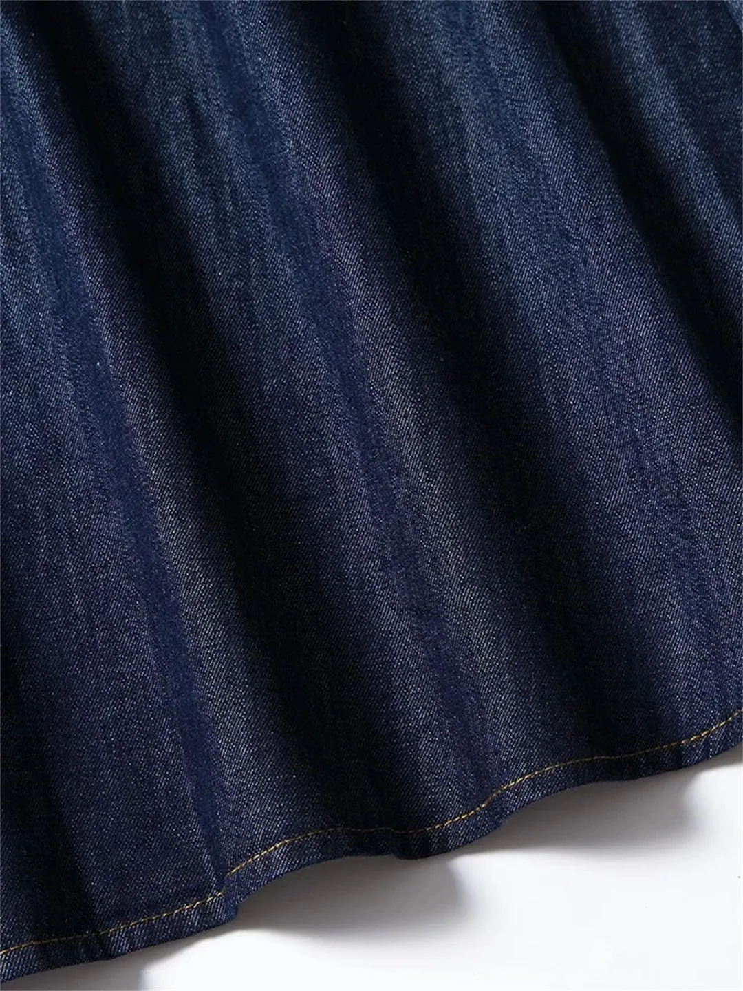 Women's Vintage Denim Midi High Waist A-Line Plain Pleated Thin Denim Skirt