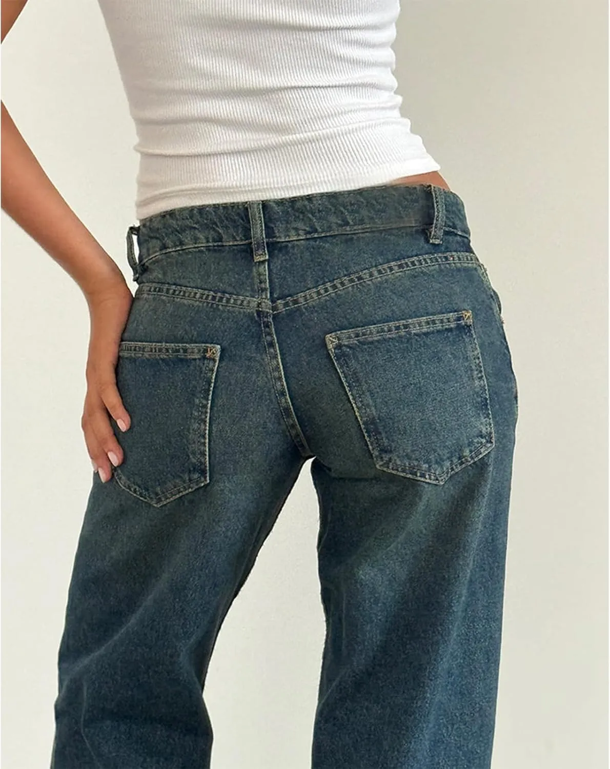 Women's Y2K Wide Leg Denim Pants Baggy Low Waist Wide Leg Boyfriend Jeans Casual Vintage Loose Jeans Streetwear