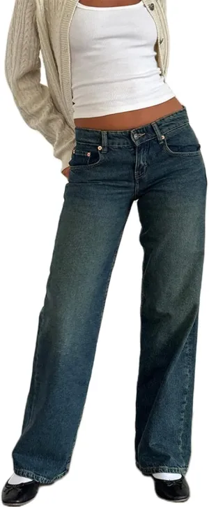 Women's Y2K Wide Leg Denim Pants Baggy Low Waist Wide Leg Boyfriend Jeans Casual Vintage Loose Jeans Streetwear