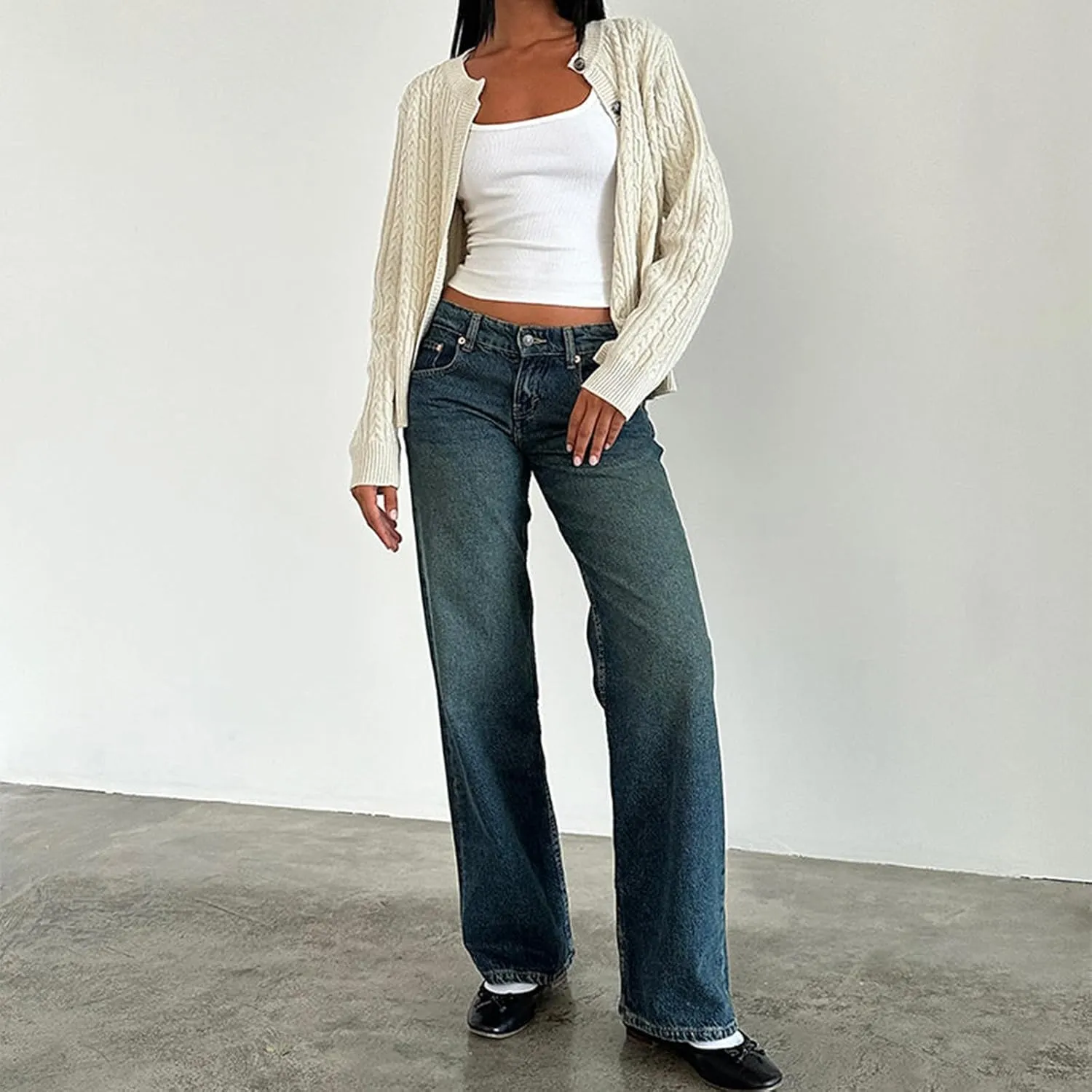 Women's Y2K Wide Leg Denim Pants Baggy Low Waist Wide Leg Boyfriend Jeans Casual Vintage Loose Jeans Streetwear