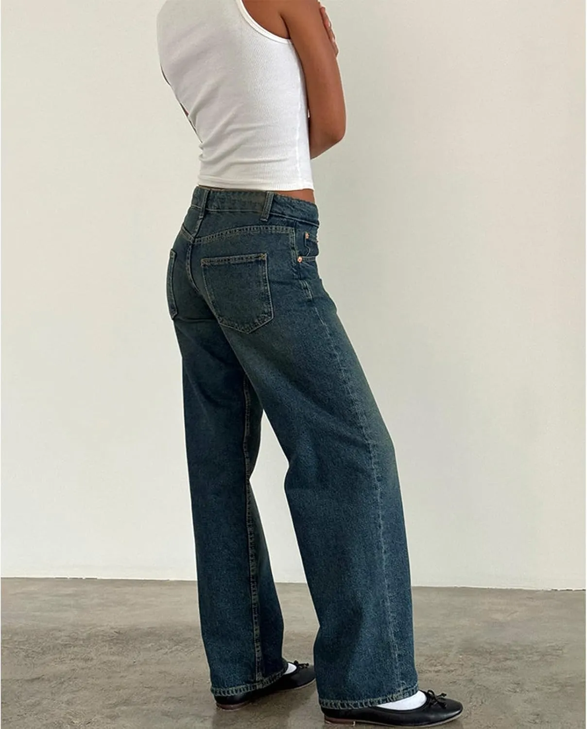 Women's Y2K Wide Leg Denim Pants Baggy Low Waist Wide Leg Boyfriend Jeans Casual Vintage Loose Jeans Streetwear