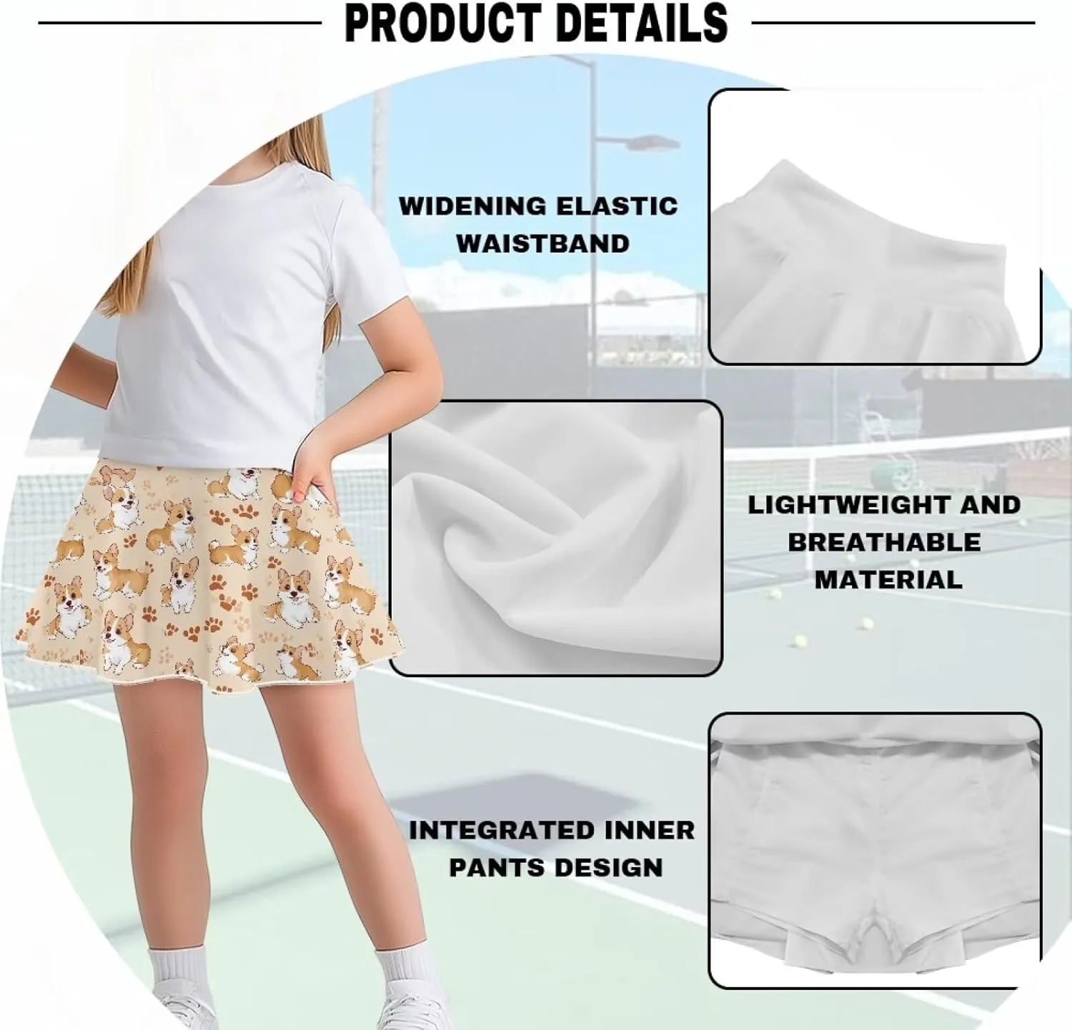 Xpyiqun Tennis Skorts for Girls 5-14 Pleated Athletic Skirt Mini Skirts Summer Quick Dry
