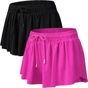 Yknktstc 2 Pack Flowy Athletic Shorts for Women Gym Yoga Workout Running Sweat Butterfly Lounge Skirt Skort