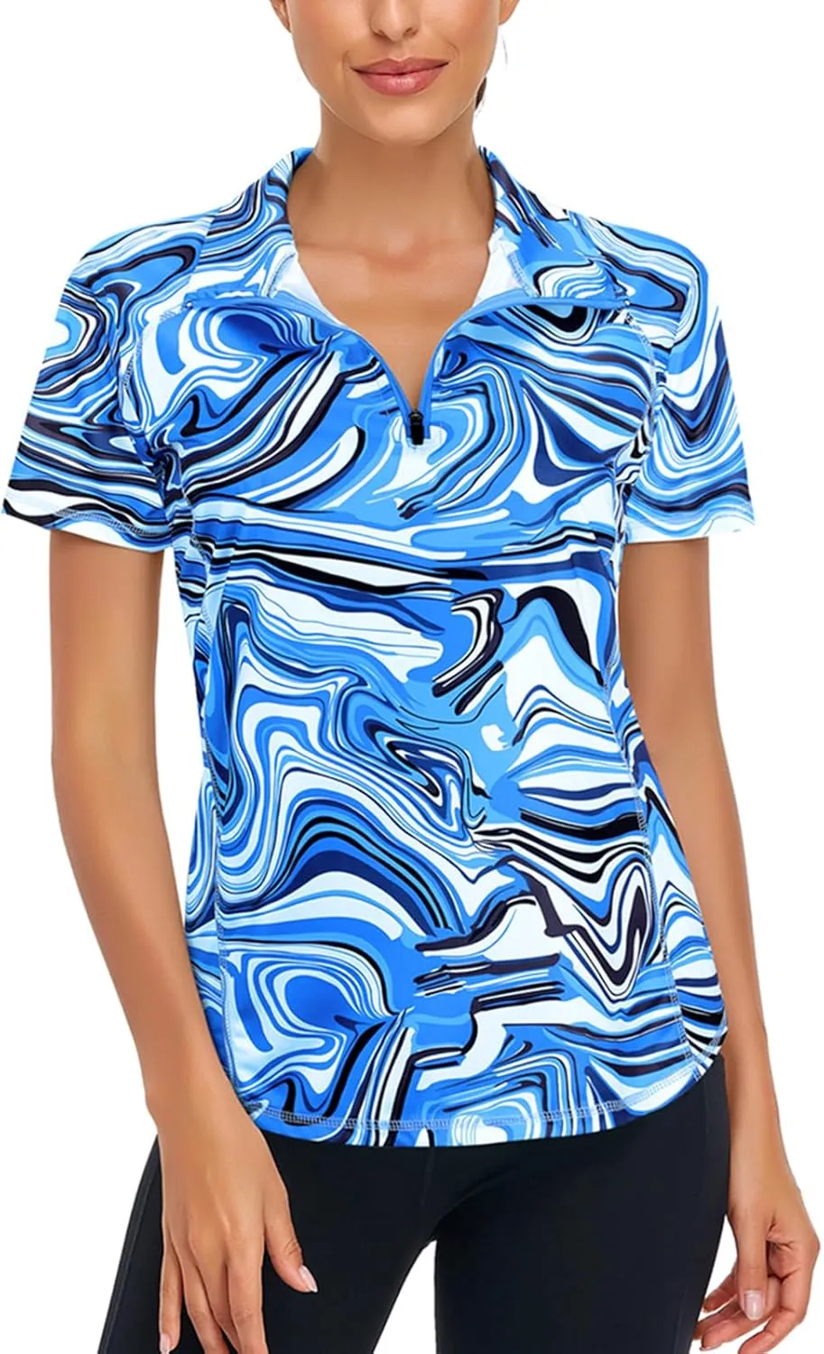Zamowoty Women's Short Sleeve Golf Shirts 1/4 Zip Up Loose Yoga Running Workout Tops