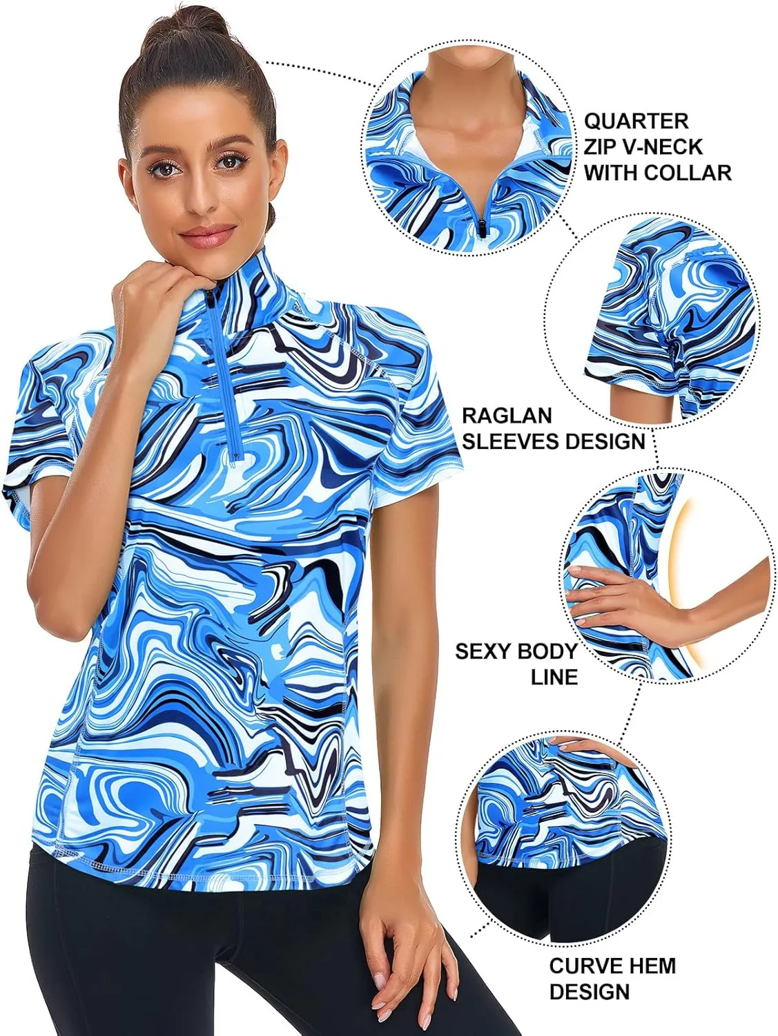 Zamowoty Women's Short Sleeve Golf Shirts 1/4 Zip Up Loose Yoga Running Workout Tops