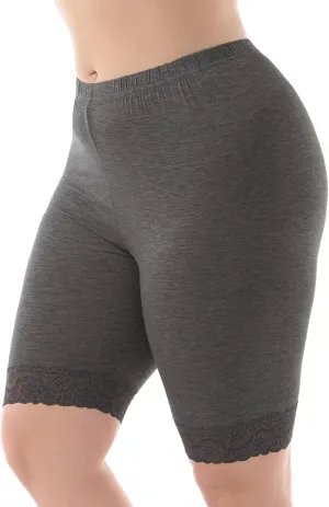 ZERDOCEAN Women's Plus Size Soft Basic Mid Thigh Shorts Leggings with Lace Trim