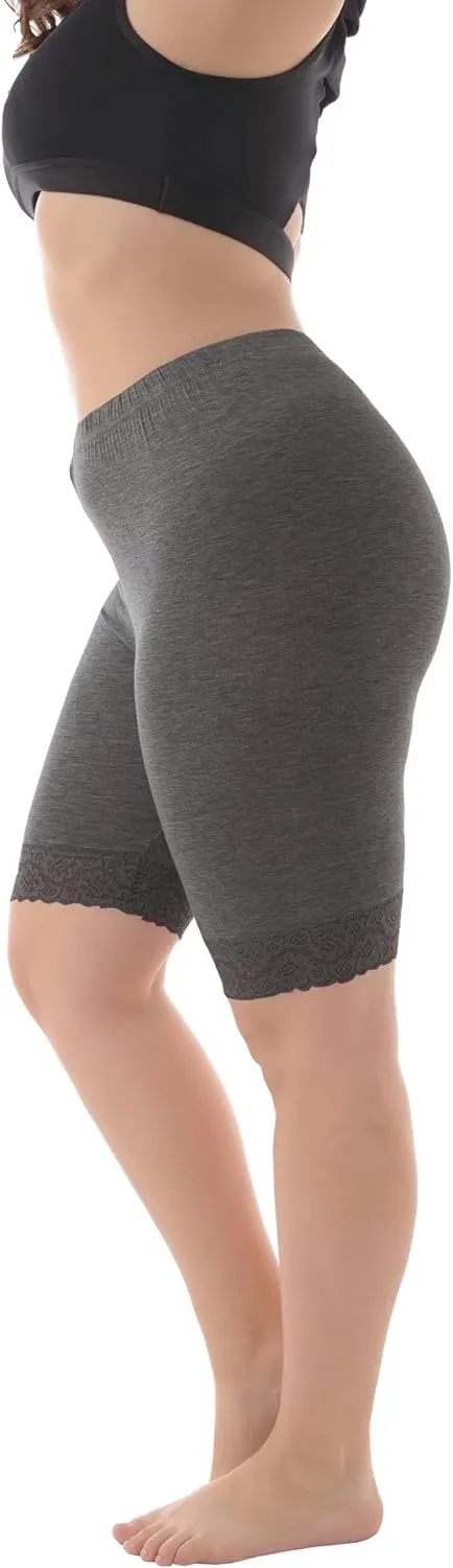 ZERDOCEAN Women's Plus Size Soft Basic Mid Thigh Shorts Leggings with Lace Trim